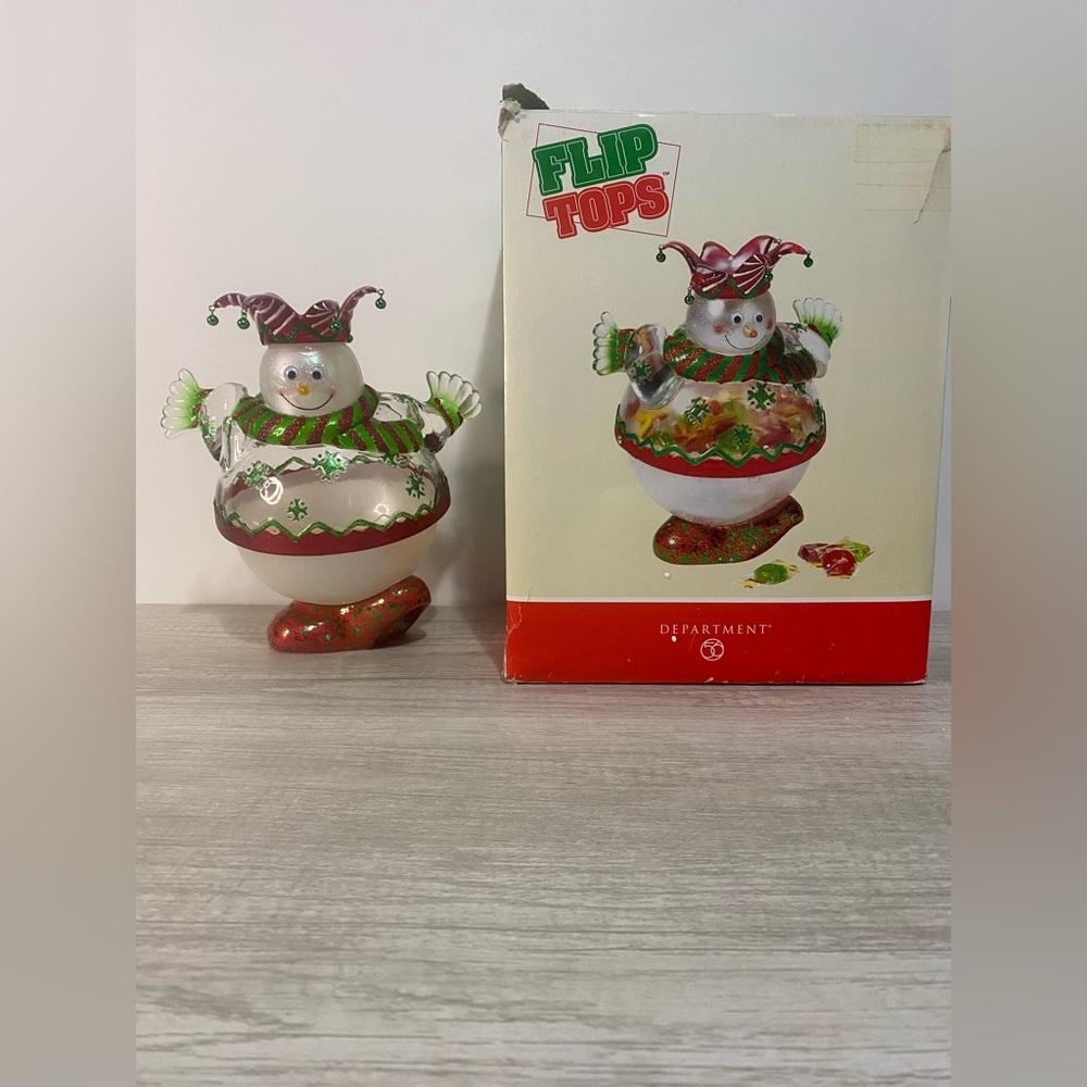 Flip Tops Department 56 Snowman Jester Candy Holder Dish Christmas With Box